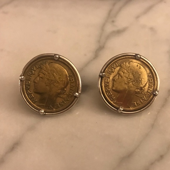 gold coin Jewelry - French gold coin earrings. 3/4 inches EUC custom